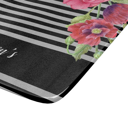 Blume Rot und Rosa, schwarze graue Streifen Schneidebrett (Ecke)