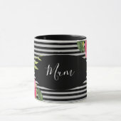 Blume Rot und Rosa, schwarze graue Streifen Tasse (Zentrum)