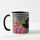 Blume Rot und Rosa, schwarze graue Streifen Tasse (Links)