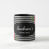 Blume Rot und Rosa, schwarze graue Streifen Tasse (Zentrum)