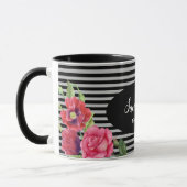 Blume Rot und Rosa, schwarze graue Streifen Tasse (Links)