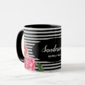Blume Rot und Rosa, schwarze graue Streifen Tasse (Vorderseite Links)