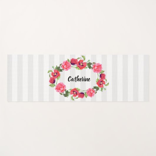 Blume Rot und Rosa Waterfarbe Oval Design Yogamatte (Vorderseite (Horizontal))