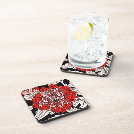 Blume Rot und Weiß im Jugendstil Getränkeuntersetzer (Rechte Seite)