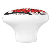 Blume Rot und Weiß im Jugendstil Keramikknauf (Seitenansicht)