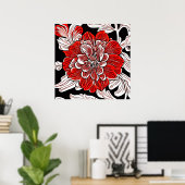 Blume Rot und Weiß im Jugendstil Poster (Heimbüro)