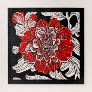 Blume Rot und Weiß im Jugendstil Puzzle
