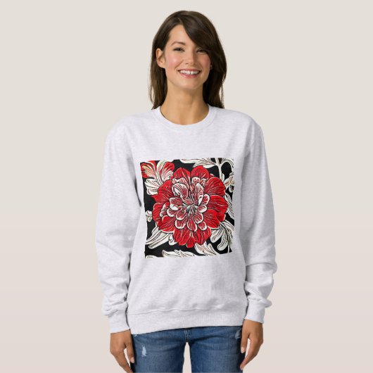 Blume Rot und Weiß im Jugendstil Sweatshirt (Vorne ganz)