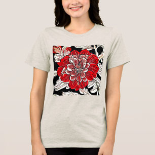 Blume Rot und Weiß im Jugendstil Tri-Blend Shirt