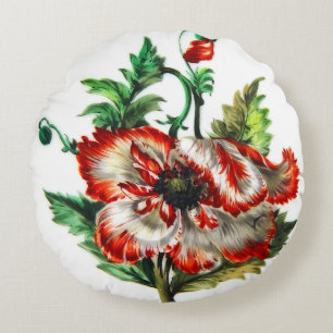 Blume Rot und Weiß Mohn Art Rundes Kissen
