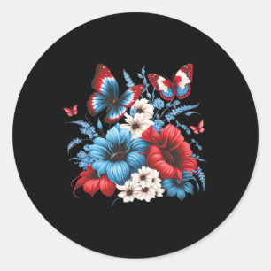 Blume - Rot weiß und Blau 4. Juli Patriotisch Runder Aufkleber