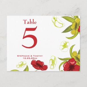 Blume Rot + Zitronenmohn Hochzeit Tischnummer
