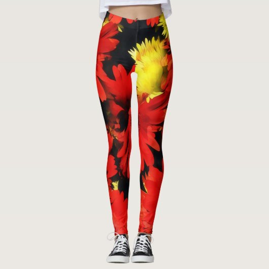 Blume Rote Gelbe Mütter Leggings (Vorderseite)