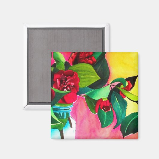 Blume Rote Kamelien Magnet (Vorderseite/Rückseite)