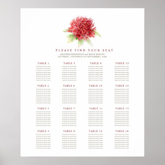Blume Rote Waratah Fotos Hochzeit 16 Tische Poster (Vorne)