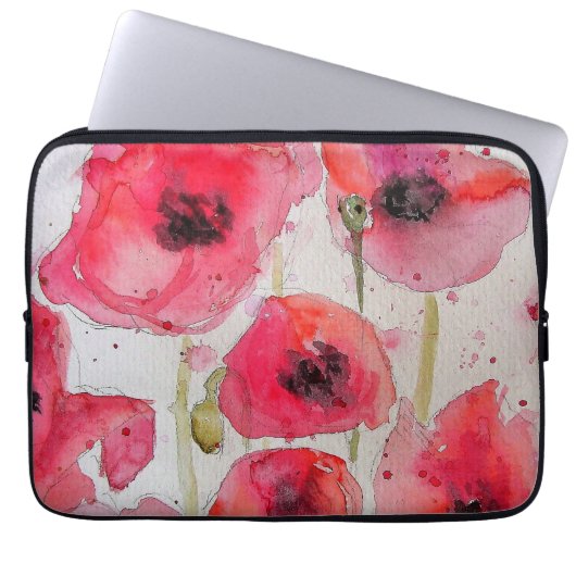 Blume Roter Mohn Floral Wasserfarbe Gepäckstück Ta Laptopschutzhülle (Vorderseite)