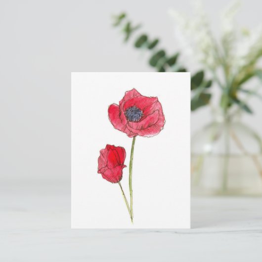 Blume Roter Mohn Postkarte (Stehend Vorderseite)