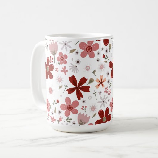 Blume Rotes Rosa Muster Kaffeetasse (Vorderseite Links)