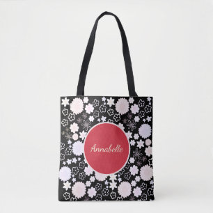 Blume rotes schwarzes Blumenmuster Benutzerdefinie Tasche