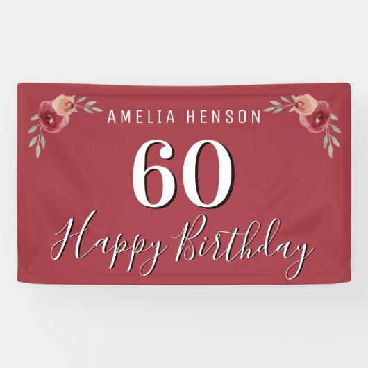 Blume Rotes Wasser Blumenmuster 60. Geburtstag Banner (Horizontal)