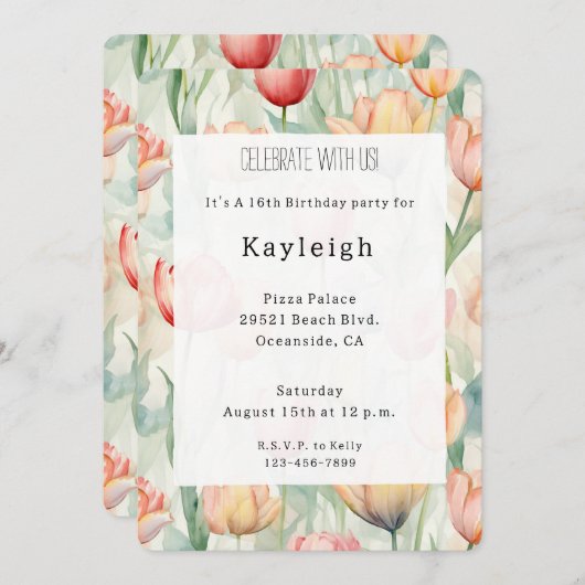 Blume Rotgelber Tulip Geburtstag Einladung (Vorne/Hinten)