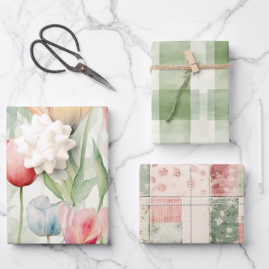 Blume Rotgelber Tulip Geburtstag Geschenkpapier Set (Vorderseite)