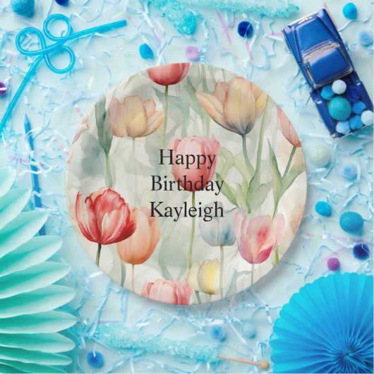 Blume Rotgelber Tulip Geburtstag Pappteller (Party)