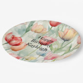 Blume Rotgelber Tulip Geburtstag Pappteller (Schrägansicht)