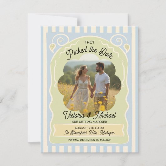 Blume Saatpackung Handgezogenes Save the Date Foto (Vorderseite)