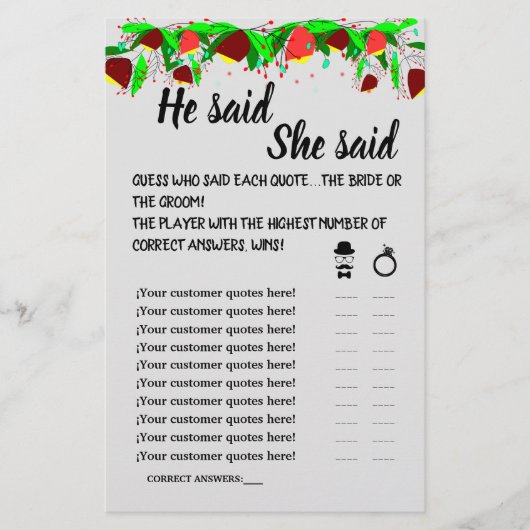 BLUME SAGTE ER, SIE SAGTE, DUSCHE GAME CARD FLYER (Vorne)