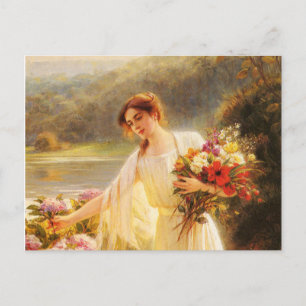 Blume sammeln, schöne Dame von Albert Lynch Postkarte