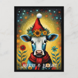 Blume Santa Niedlich Baby Kuh Bunte Weihnachtszeit Postkarte