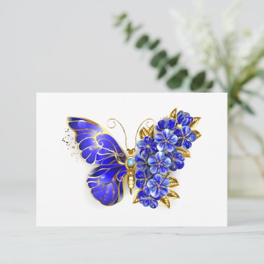 Blume Sapphire Butterfly Dankeskarte (Stehend Vorderseite)