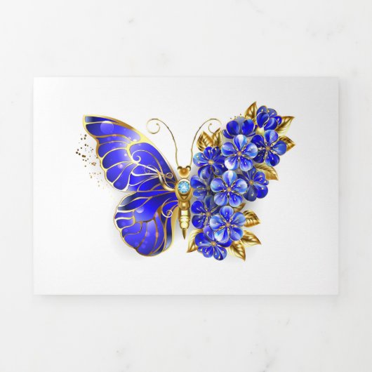 Blume Sapphire Butterfly Dreifach Gefaltete Urlaubskarte (Cover)
