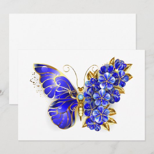 Blume Sapphire Butterfly Einladung (Vorne/Hinten)