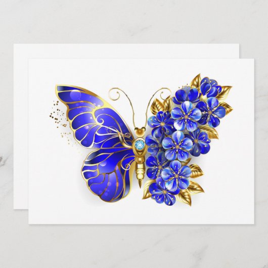 Blume Sapphire Butterfly Einladung (Vorne/Hinten)
