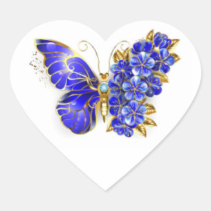 Blume Sapphire Butterfly Herz-Aufkleber