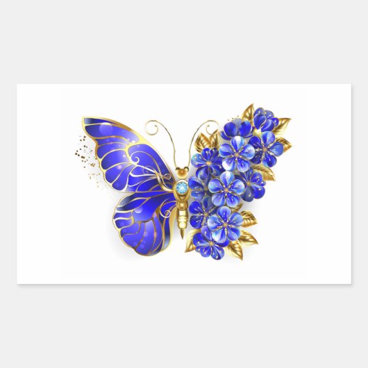 Blume Sapphire Butterfly Rechteckiger Aufkleber (Vorderseite)