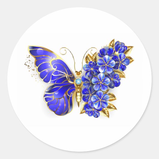 Blume Sapphire Butterfly Runder Aufkleber (Vorderseite)
