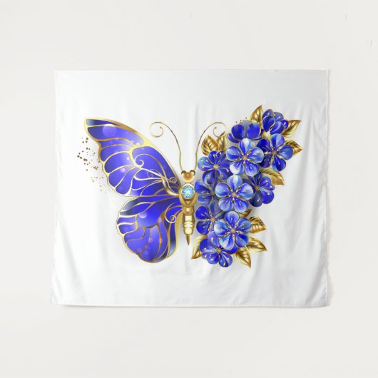 Blume Sapphire Butterfly Wandteppich (Vorderseite (Horizontal))