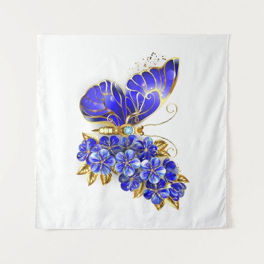 Blume Sapphire Butterfly Wandteppich (Vorderseite (Horizontal))