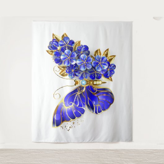 Blume Sapphire Butterfly Wandteppich (Vorderseite)
