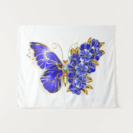 Blume Sapphire Butterfly Wandteppich (Vorderseite (Horizontal))