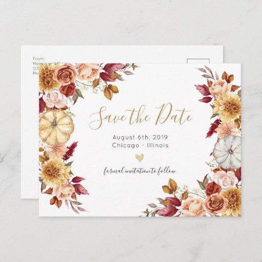 Blume Save the Date nach Karte fallen (Vorne/Hinten)