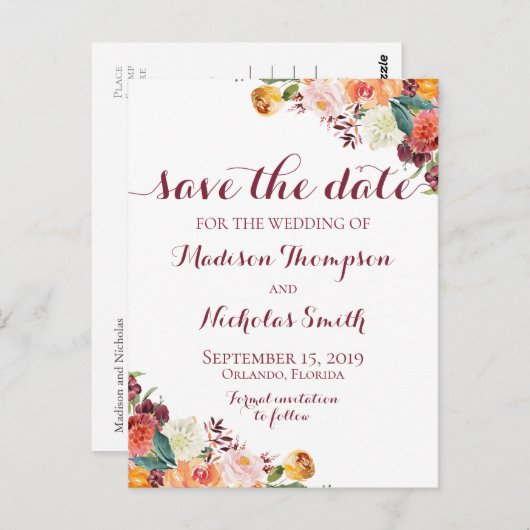 Blume Save the Date Postkarten fallen, orange rosa (Vorne/Hinten)