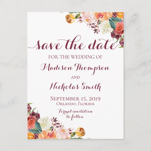 Blume Save the Date Postkarten fallen, orange rosa (Vorderseite)