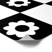Blume Schachbrett Muster Schwarz-weiße Mod-Quadrat Poster (Ecke)