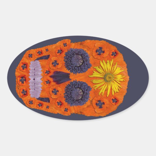 Blume Schädel 1 Ovaler Aufkleber (Vorderseite)