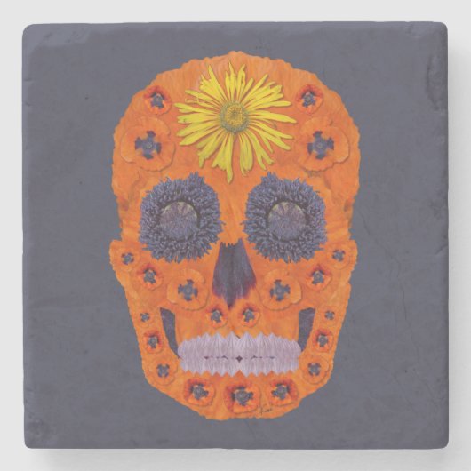 Blume Schädel 1 Steinuntersetzer (Vorderseite)