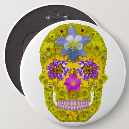 Blume Schädel 3 Button (Vorne & Hinten)